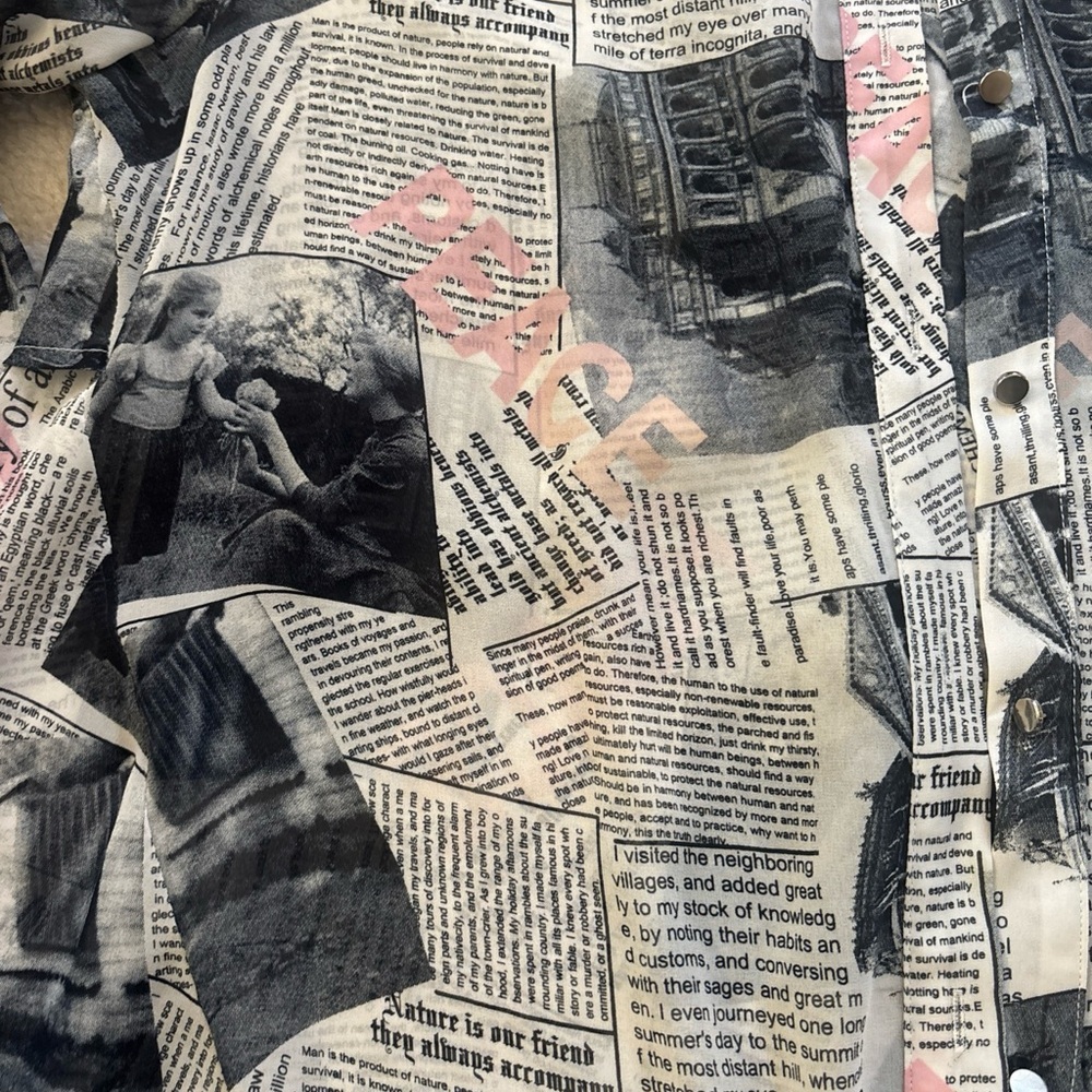 Trendy Newspaper Print Button Down Shirt - Picture 3 of 8